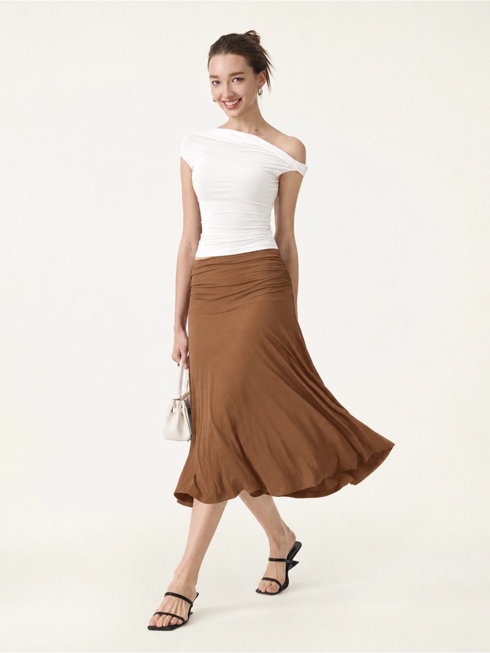 OGL NWT White Top & Brown Skirt 2-Piece Matching Set Size S